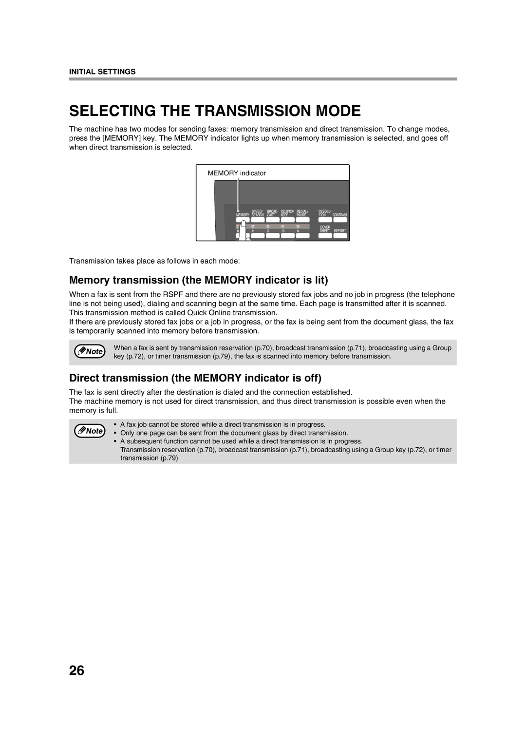 Sony AR-208S operation manual Selecting the Transmission Mode, Memory transmission the Memory indicator is lit 