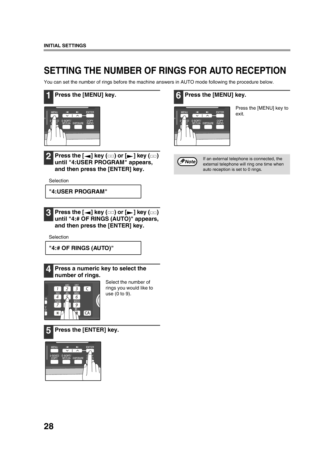 Sony AR-208S operation manual # of Rings Auto, Press a numeric key to select the number of rings 