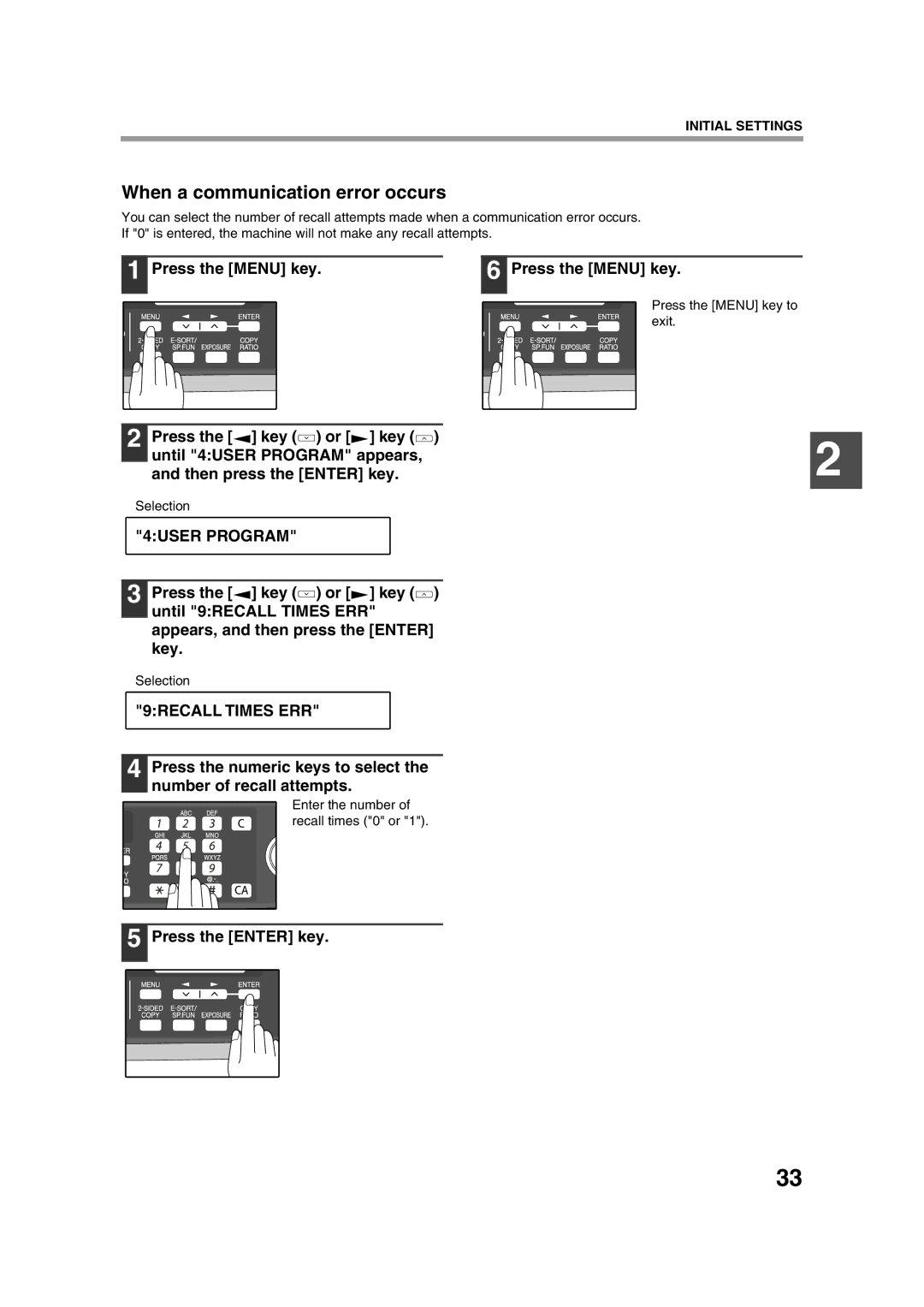 Sony AR-208S operation manual When a communication error occurs, 9RECALL Times ERR 