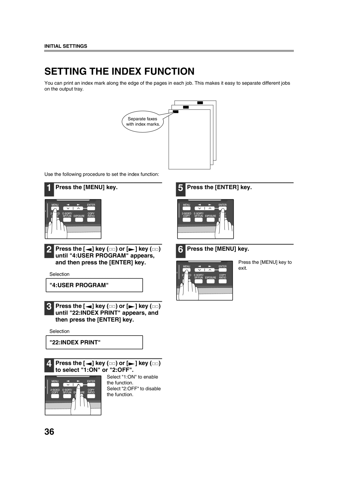 Sony AR-208S operation manual Setting the Index Function, 22INDEX Print 