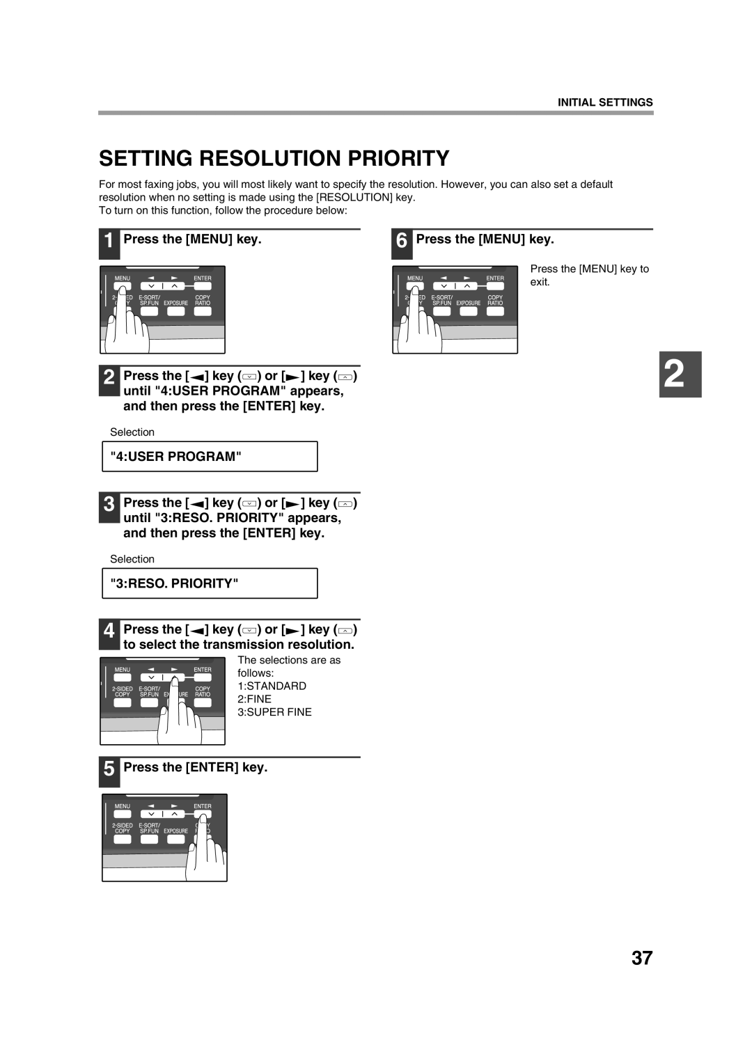 Sony AR-208S Setting Resolution Priority, 3RESO. Priority, Press the key or key to select the transmission resolution 