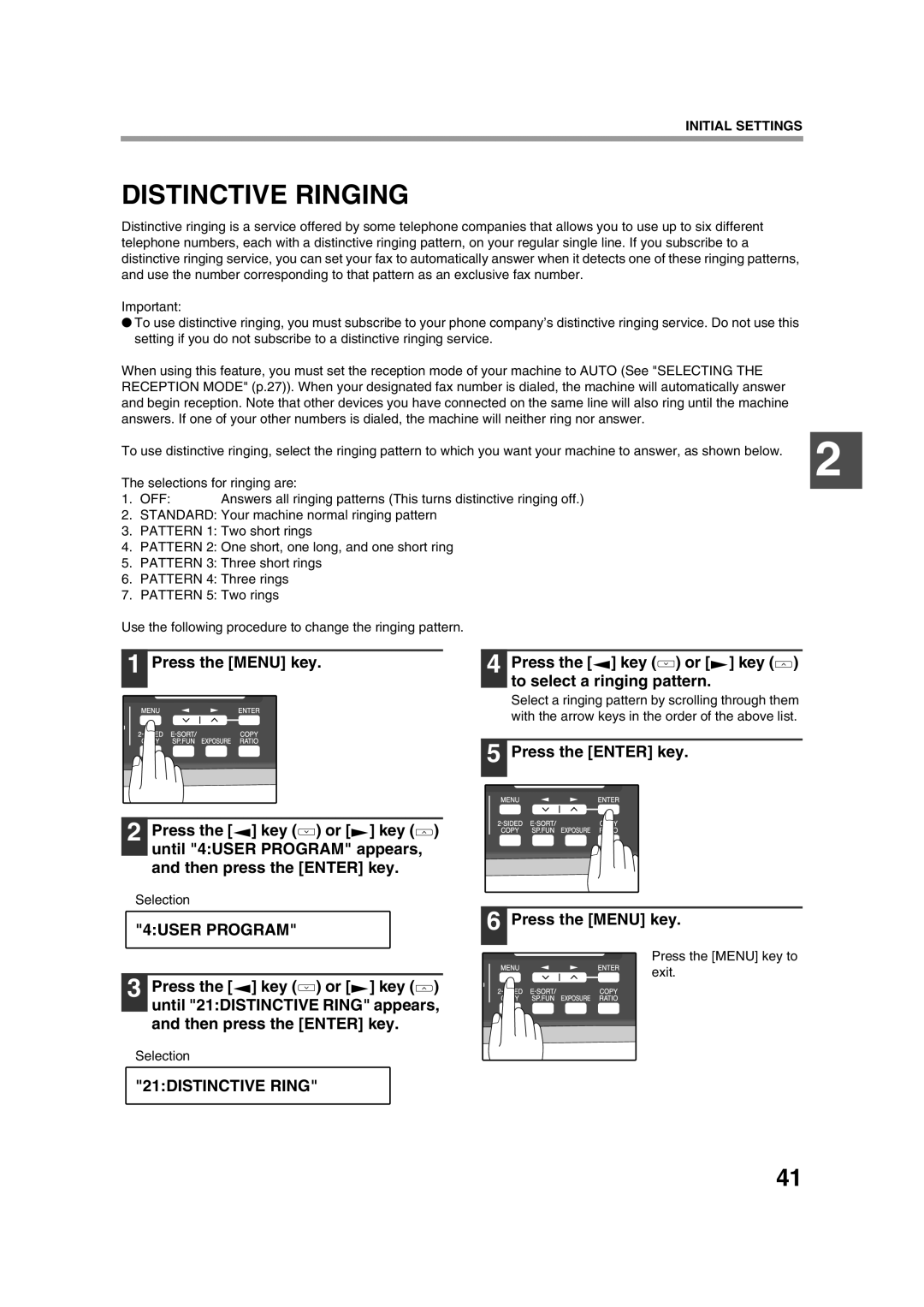 Sony AR-208S operation manual Distinctive Ringing, 21DISTINCTIVE Ring, Press the key or key to select a ringing pattern 