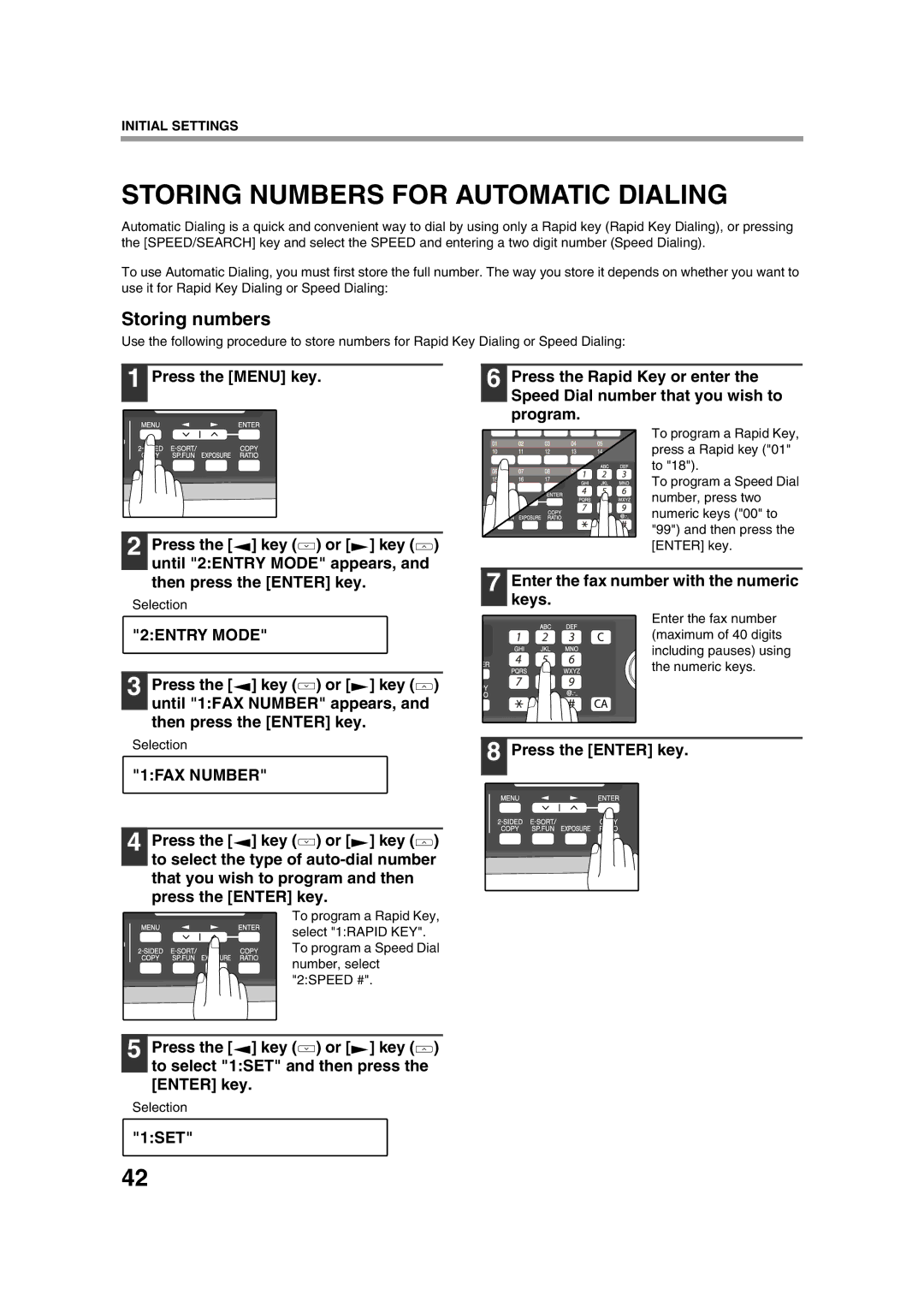 Sony AR-208S Storing Numbers for Automatic Dialing, Storing numbers, Enter the fax number with the numeric keys, 1SET 