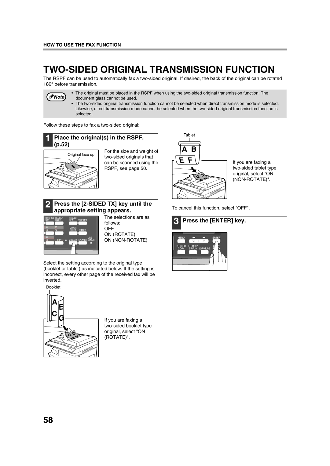 Sony AR-208S operation manual TWO-SIDED Original Transmission Function, Place the originals in the Rspf 