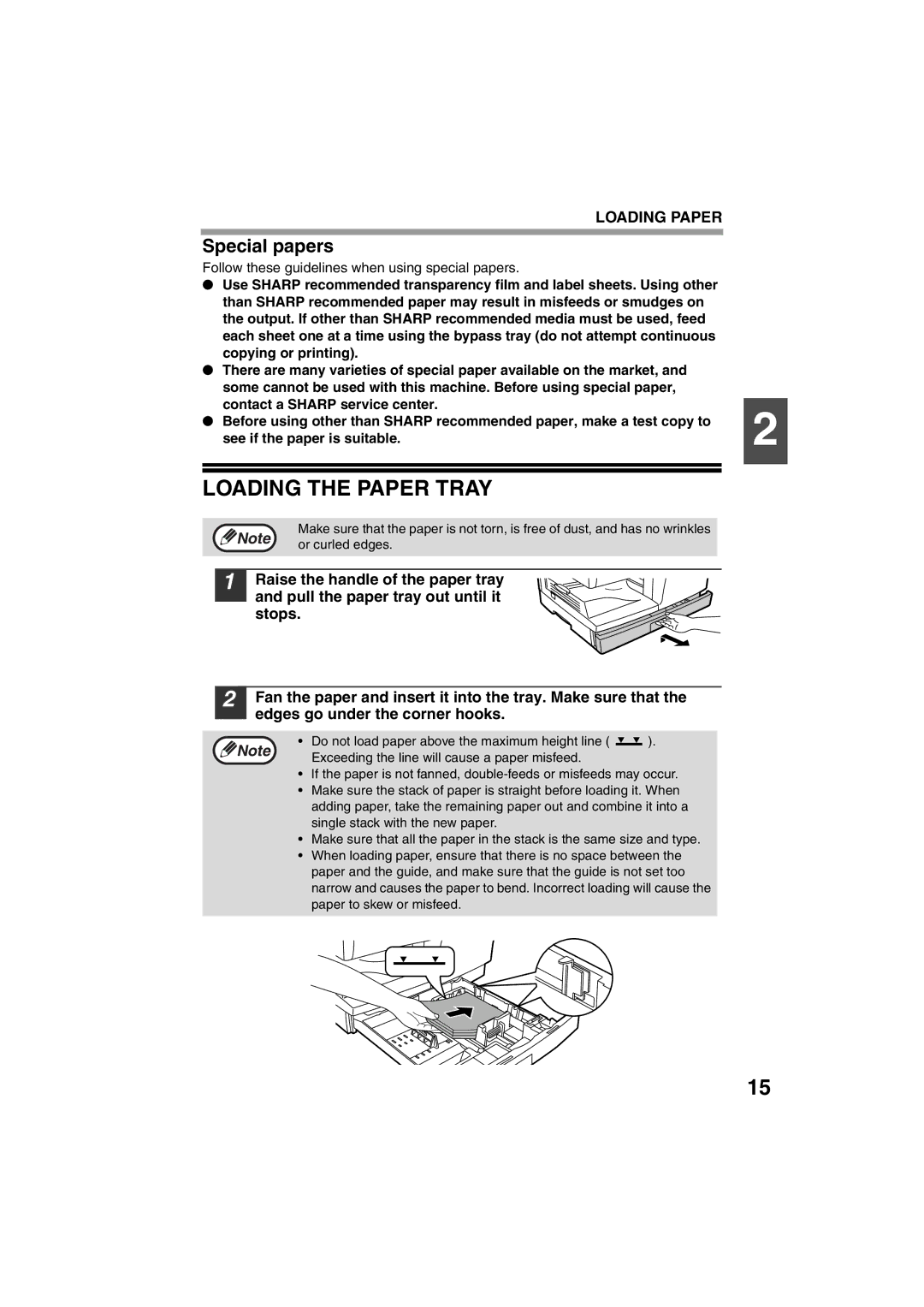 Sony AR-208S operation manual Loading the Paper Tray, Special papers, Follow these guidelines when using special papers 