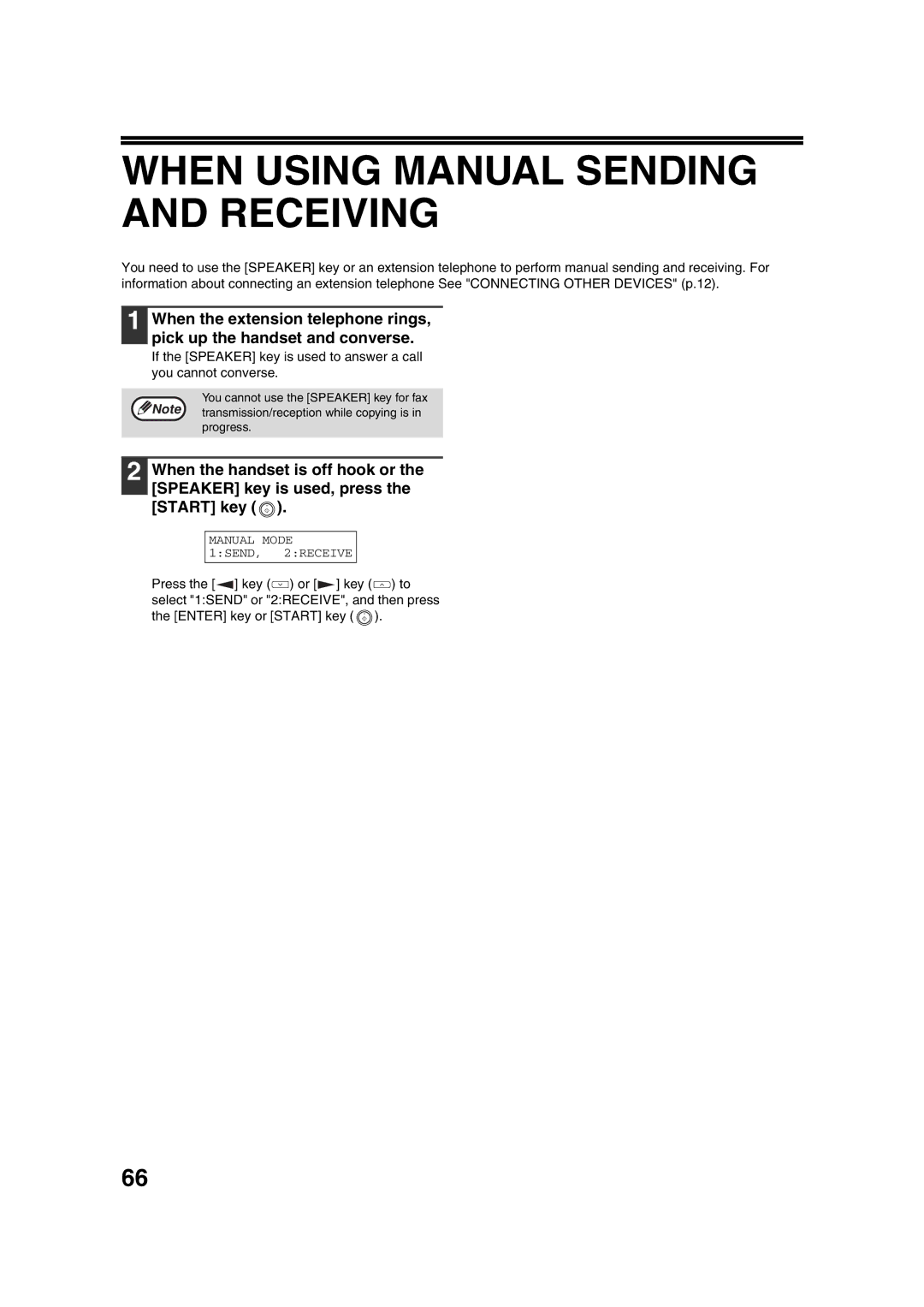 Sony AR-208S operation manual When Using Manual Sending and Receiving 