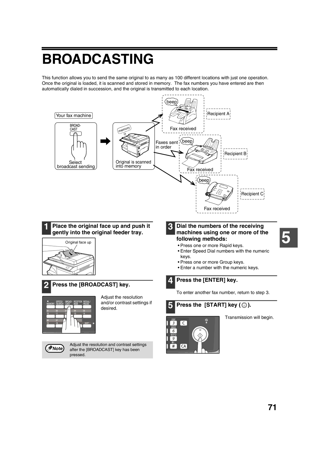 Sony AR-208S operation manual Broadcasting, Press the Broadcast key 