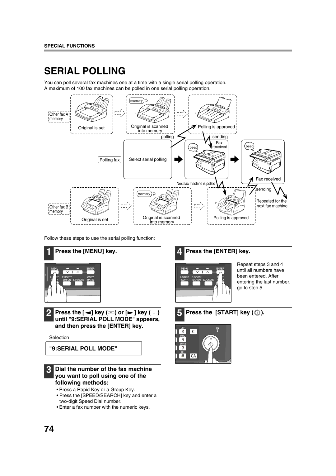 Sony AR-208S operation manual Serial Polling, Press the Menu key Press the Enter key, 9SERIAL Poll Mode 