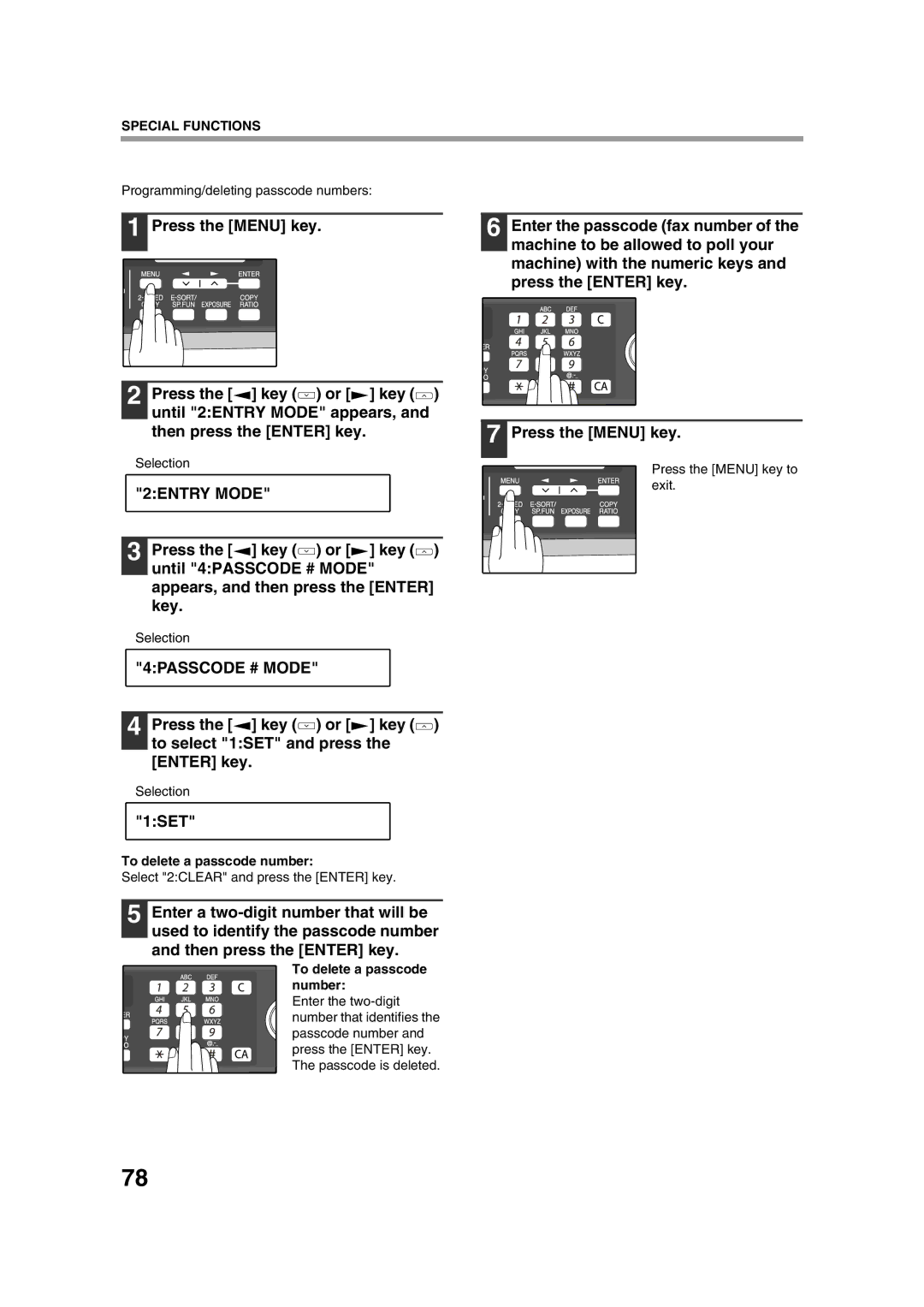 Sony AR-208S operation manual 4PASSCODE # Mode, Press the key or key to select 1SET and press the Enter key 