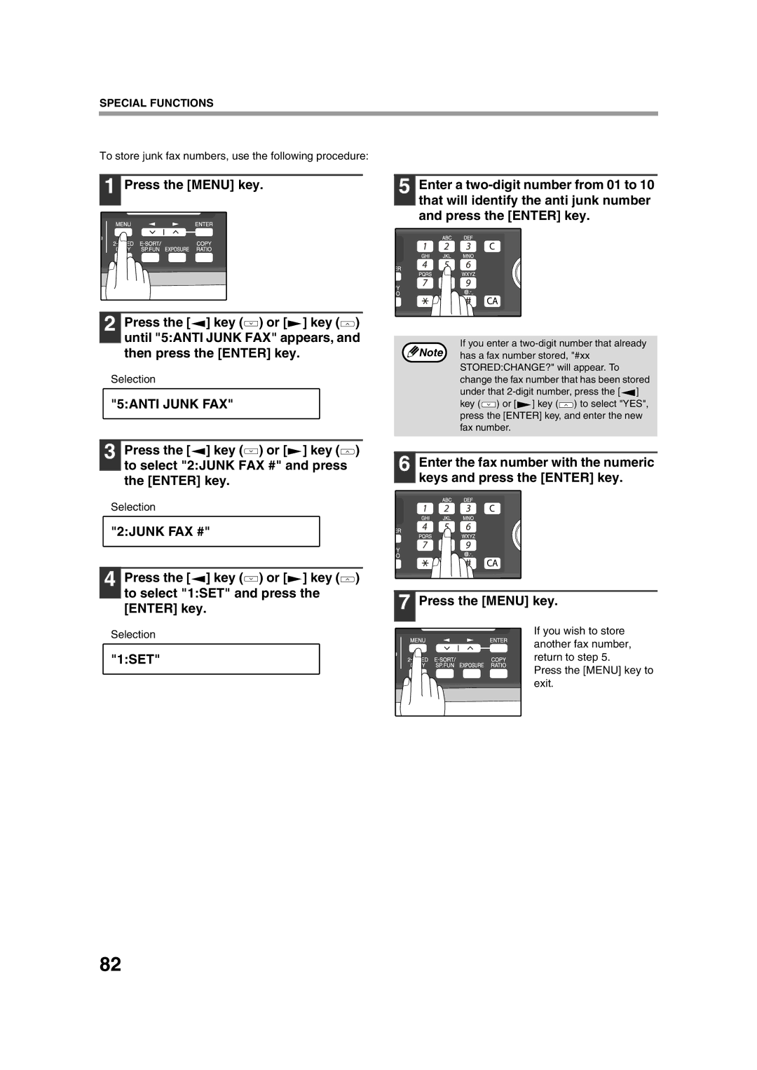 Sony AR-208S operation manual To store junk fax numbers, use the following procedure 