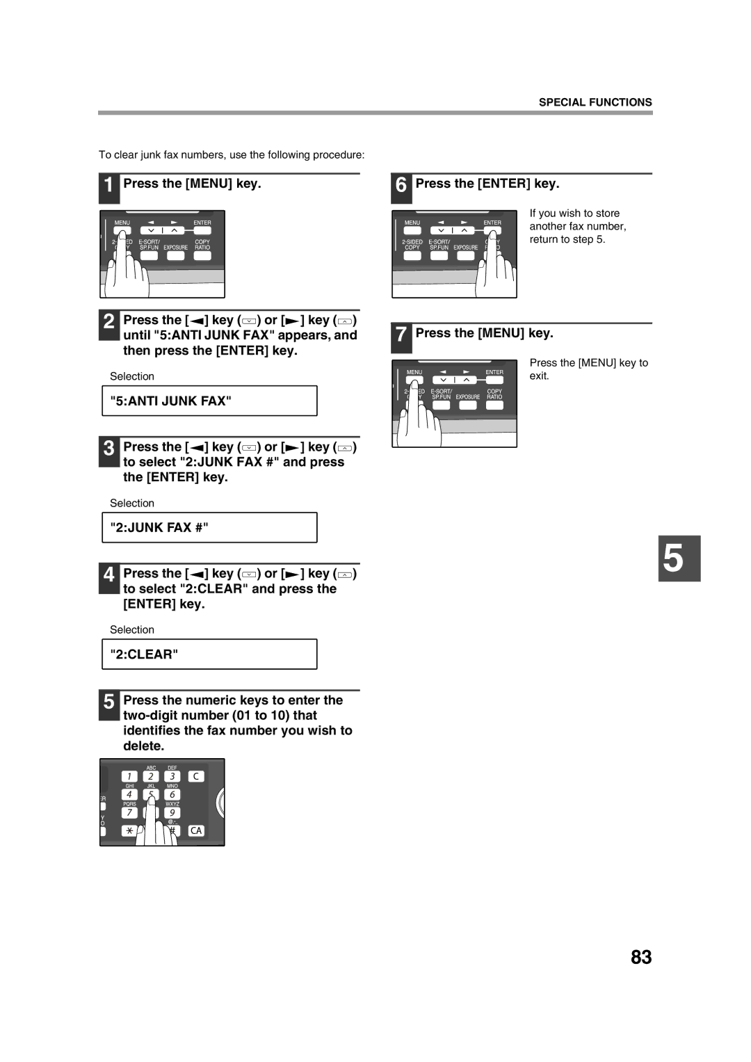 Sony AR-208S operation manual To clear junk fax numbers, use the following procedure 