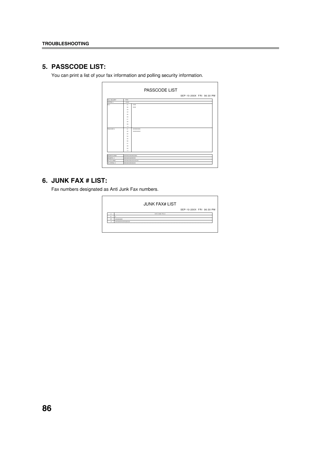 Sony AR-208S operation manual Passcode List 