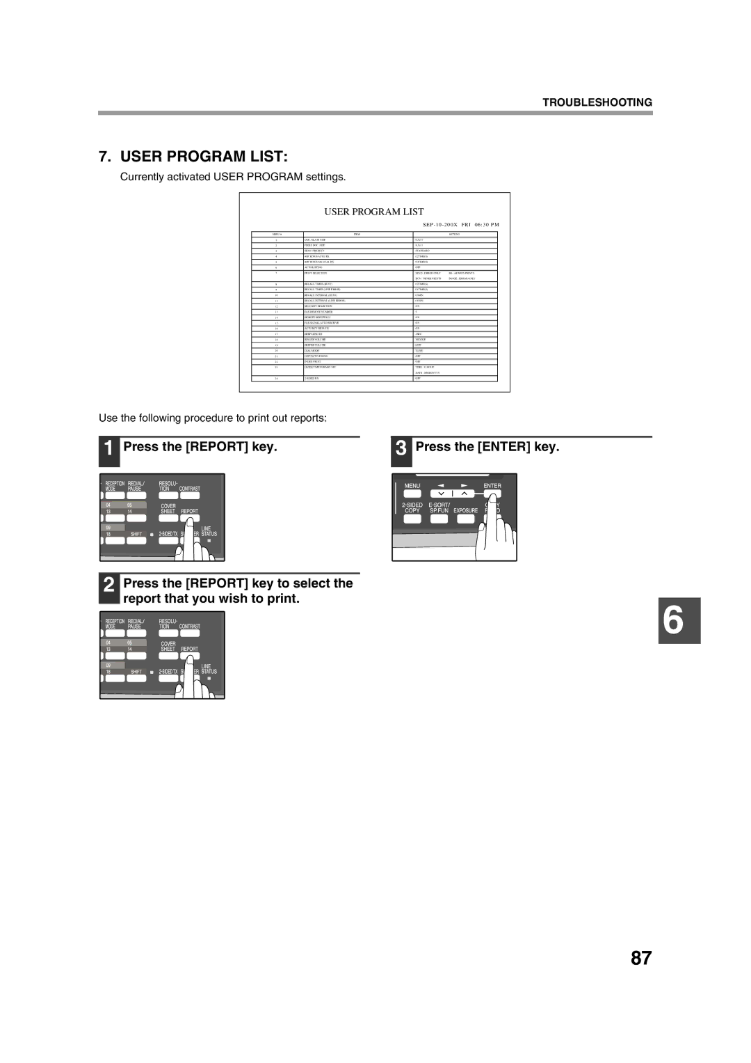 Sony AR-208S operation manual User Program List 