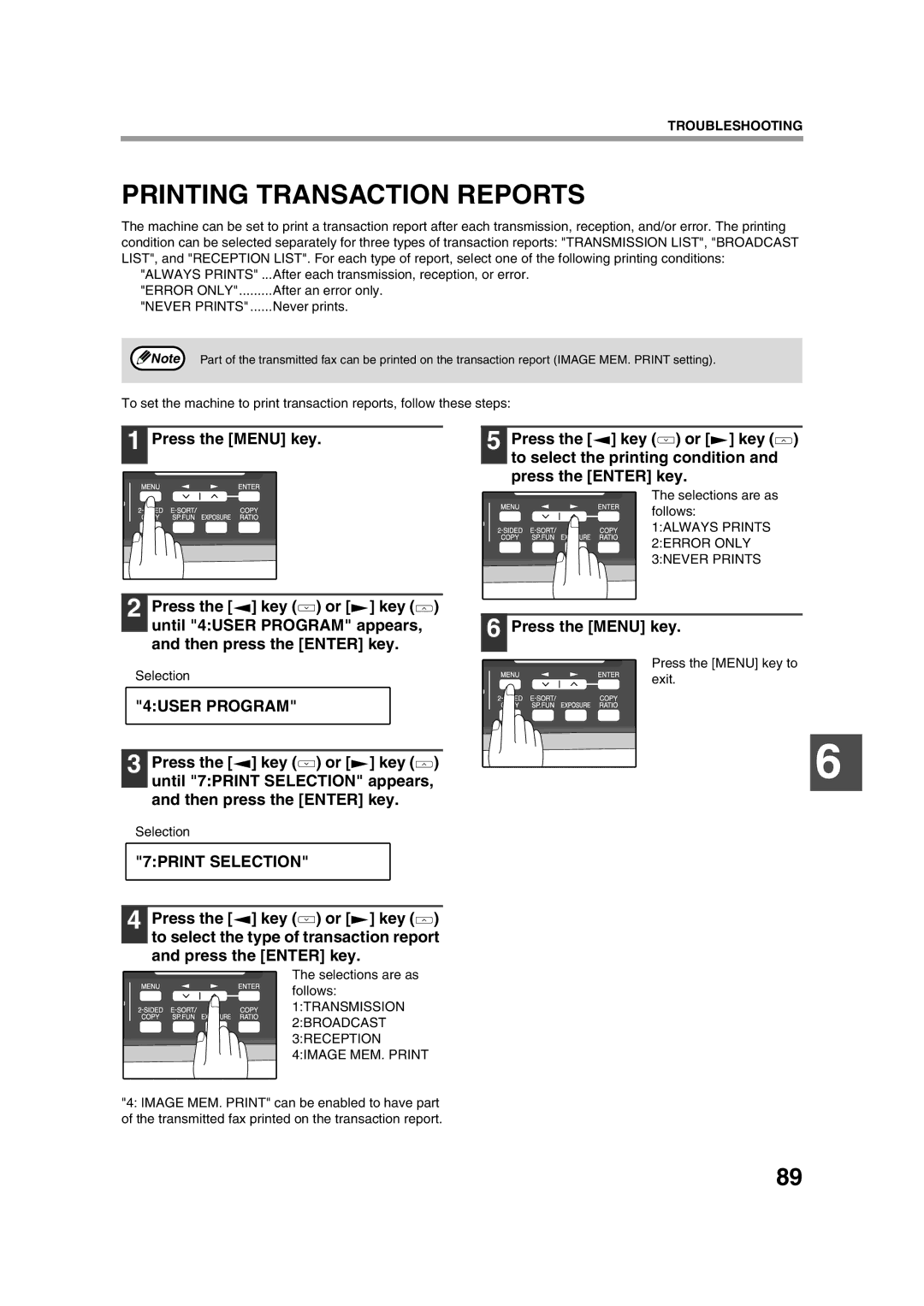 Sony AR-208S operation manual Printing Transaction Reports, 7PRINT Selection 