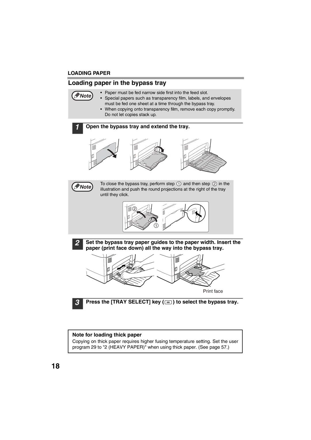 Sony AR-208S operation manual Loading paper in the bypass tray, Open the bypass tray and extend the tray, Print face 