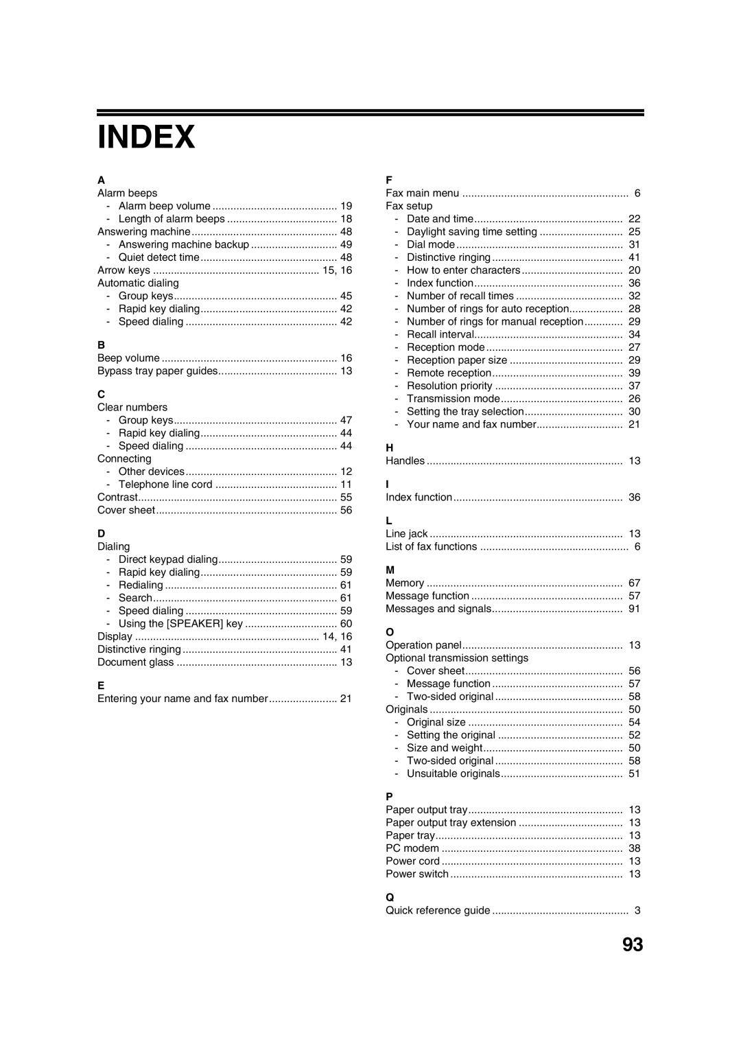 Sony AR-208S operation manual Index 