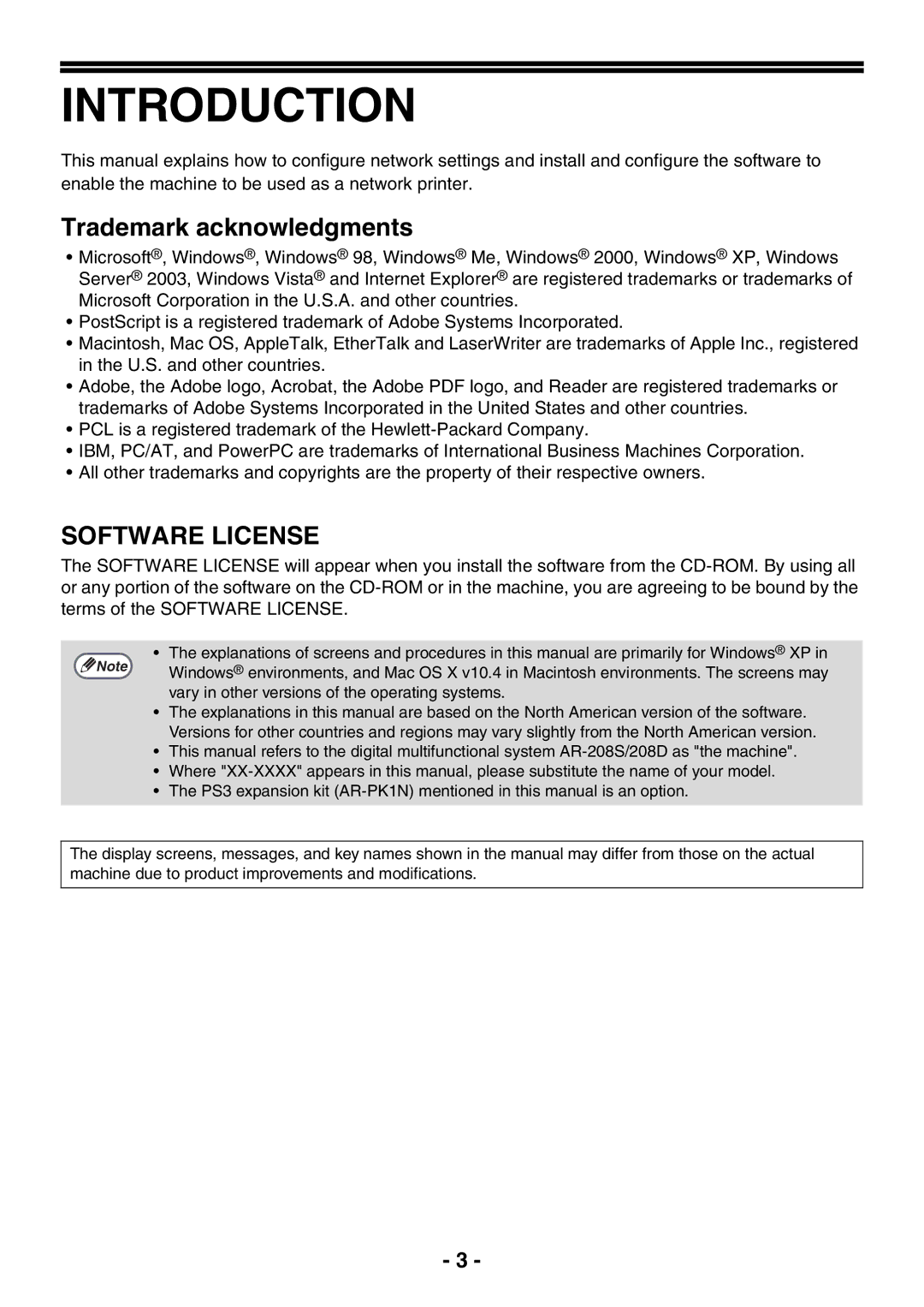 Sony AR-208S operation manual Introduction, Trademark acknowledgments 