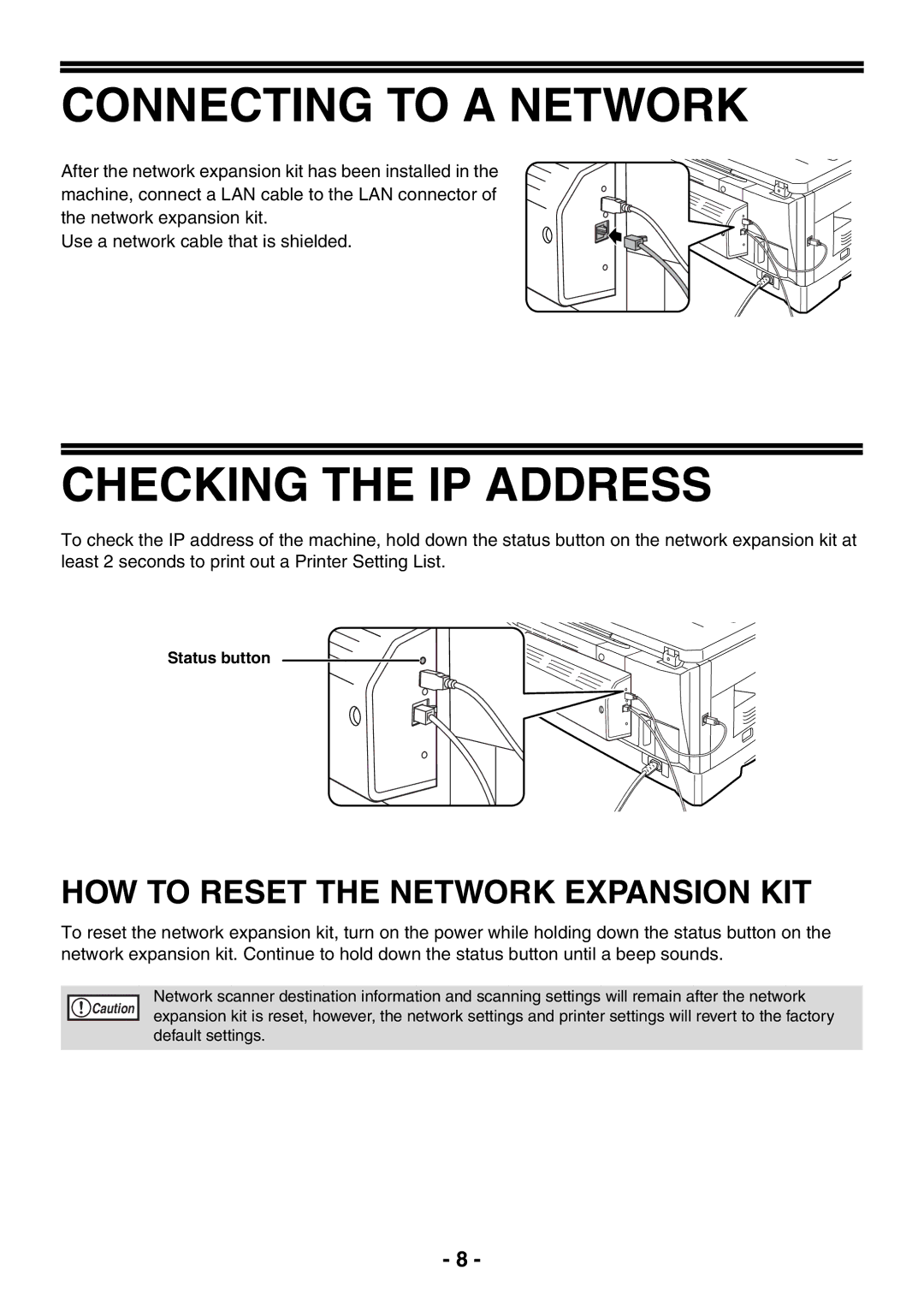 Sony AR-208S operation manual Connecting to a Network, Status button 