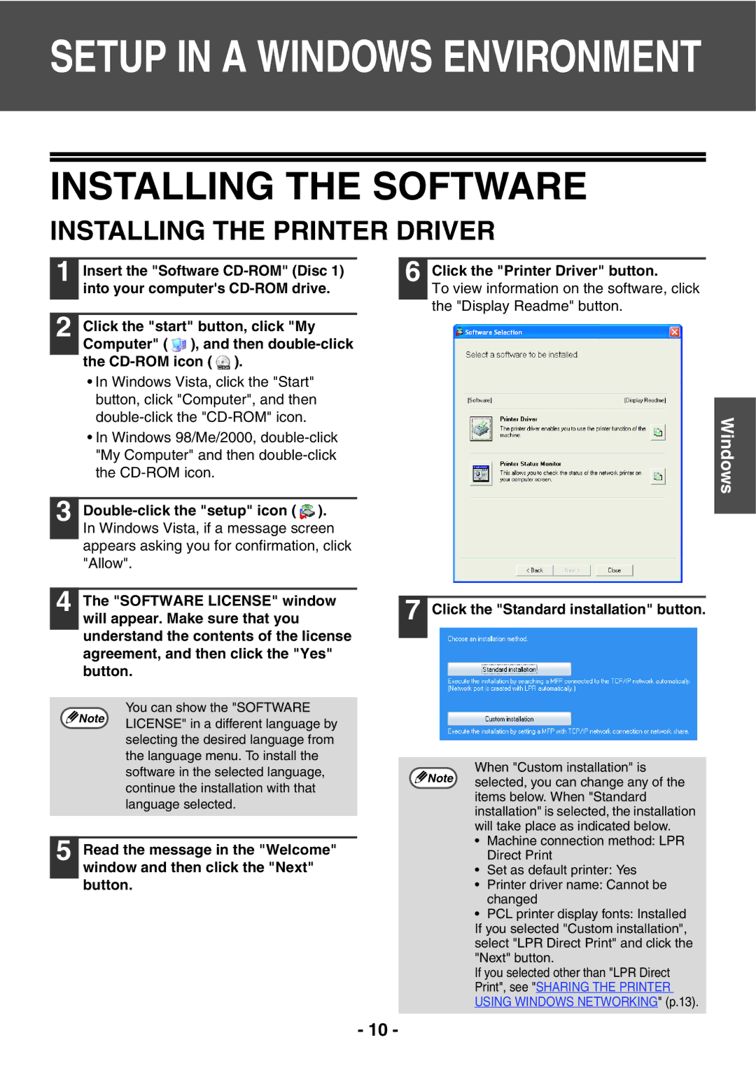 Sony AR-208S operation manual Setup in a Windows Environment, Click the Printer Driver button 