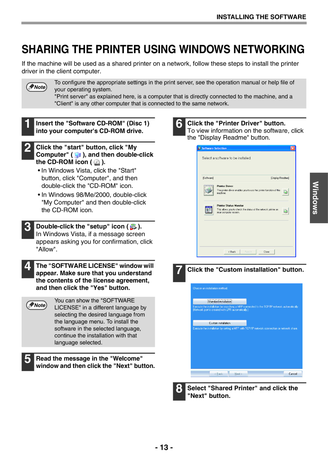 Sony AR-208S operation manual Sharing the Printer Using Windows Networking, Your operating system 