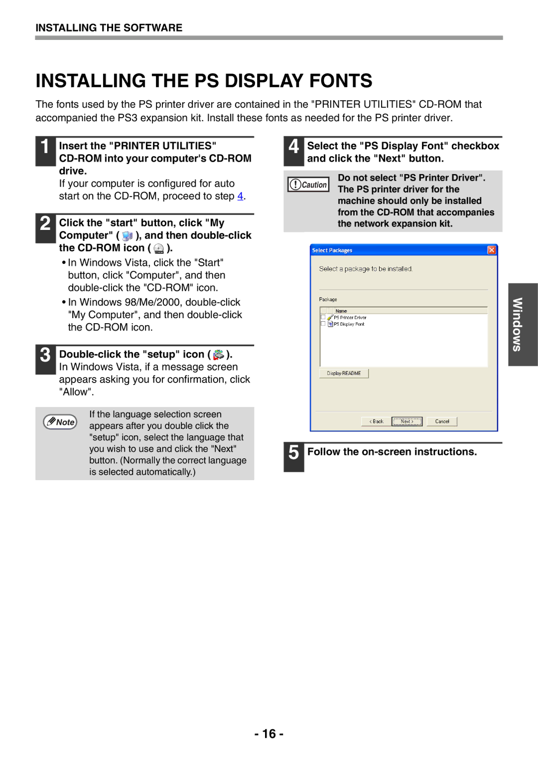 Sony AR-208S operation manual Installing the PS Display Fonts 