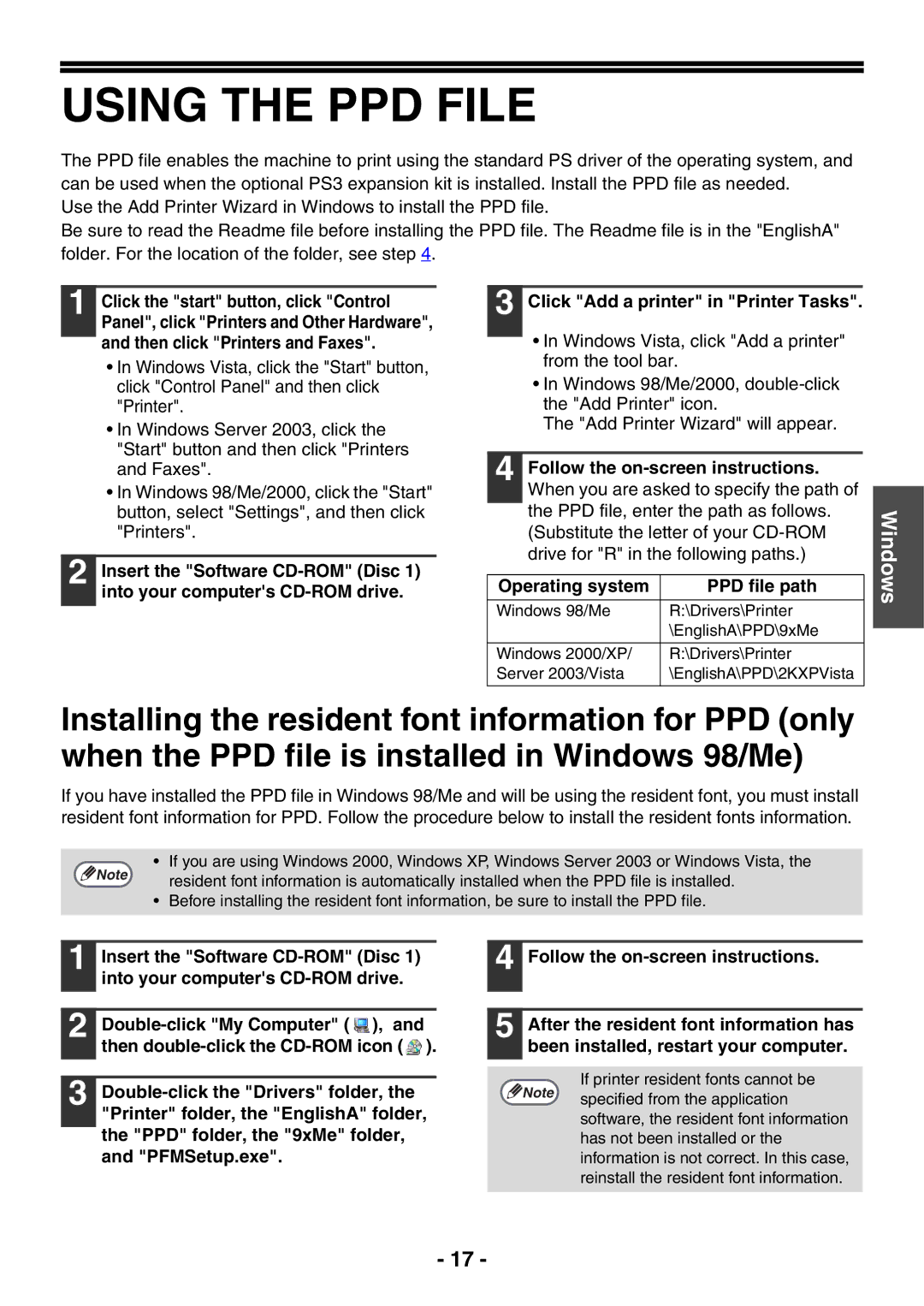 Sony AR-208S operation manual Using the PPD File, Operating system PPD file path 