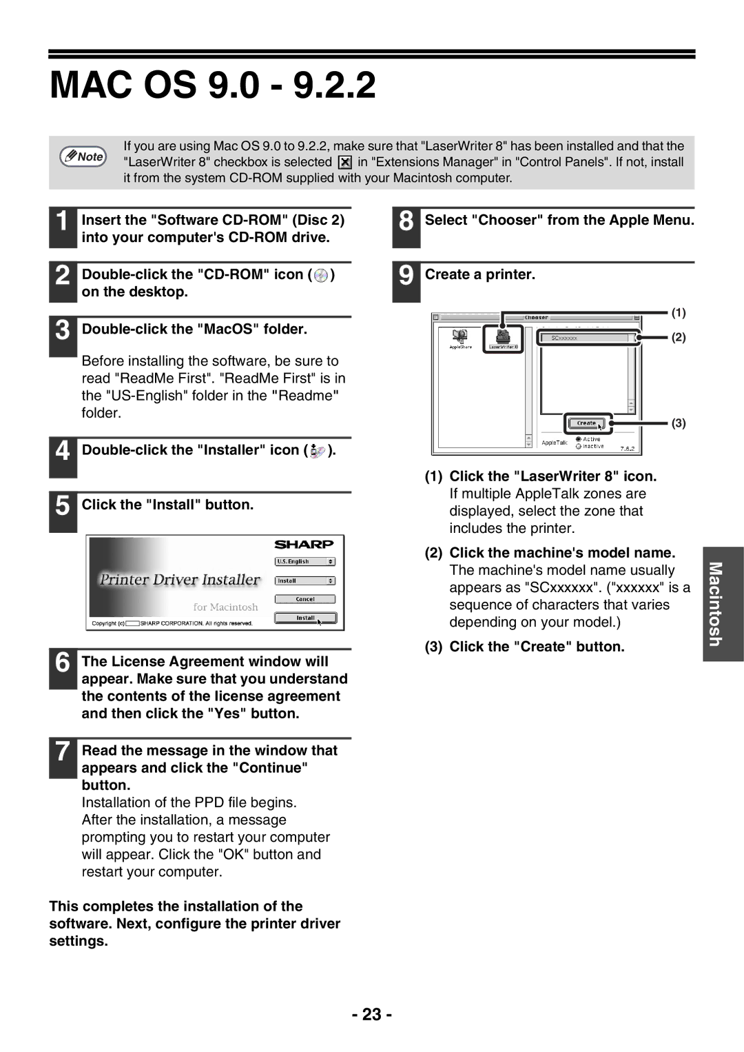 Sony AR-208S operation manual MAC OS 9.0 