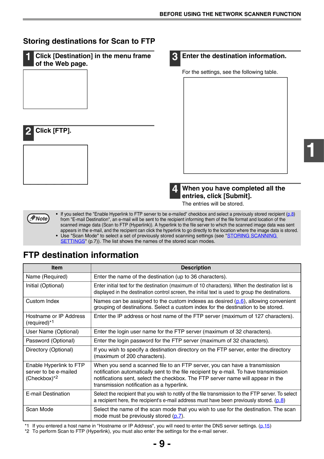 Sony AR-208S operation manual FTP destination information, Storing destinations for Scan to FTP 