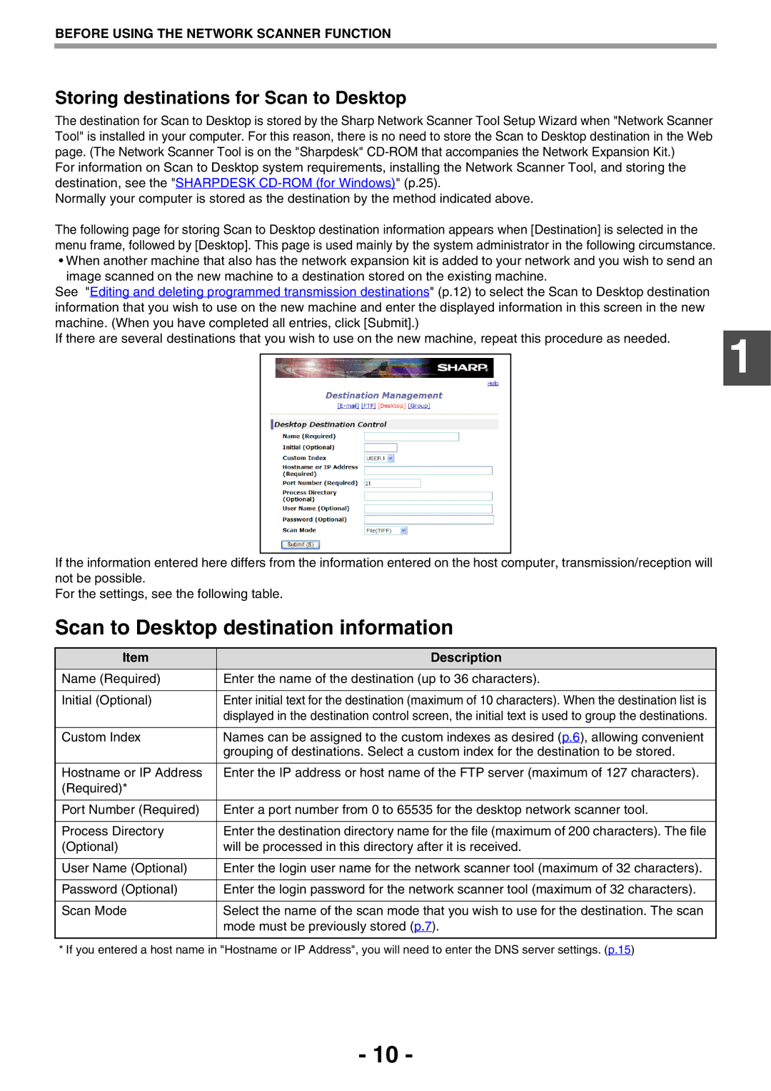 Sony AR-208S operation manual Scan to Desktop destination information, Storing destinations for Scan to Desktop 