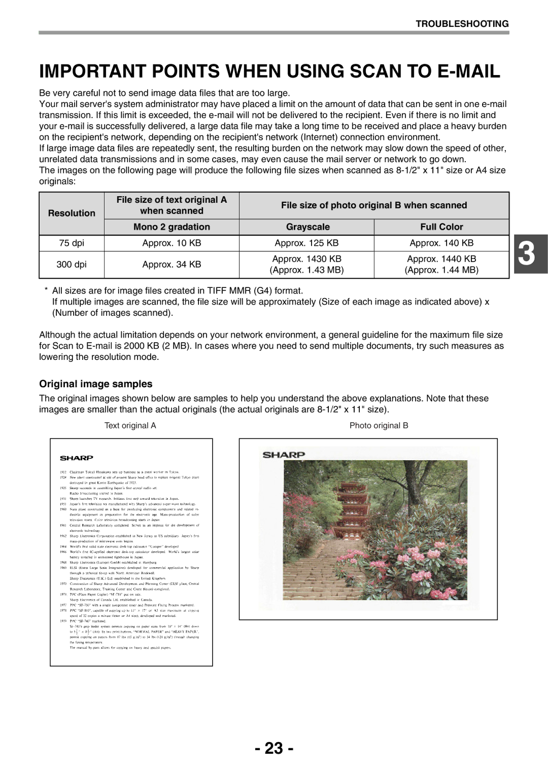 Sony AR-208S operation manual Important Points When Using Scan to E-MAIL, Text original a Photo original B 