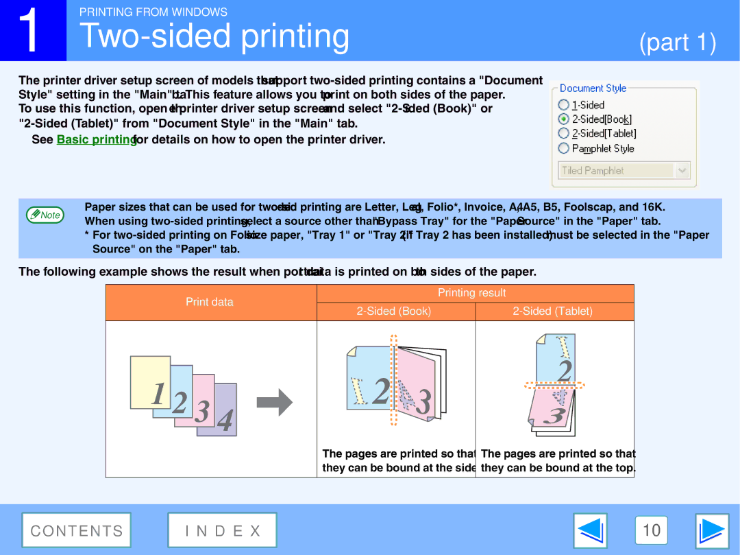 Sony AR-208S operation manual Two-sided printing, Print data Printing result Sided Book Sided Tablet 