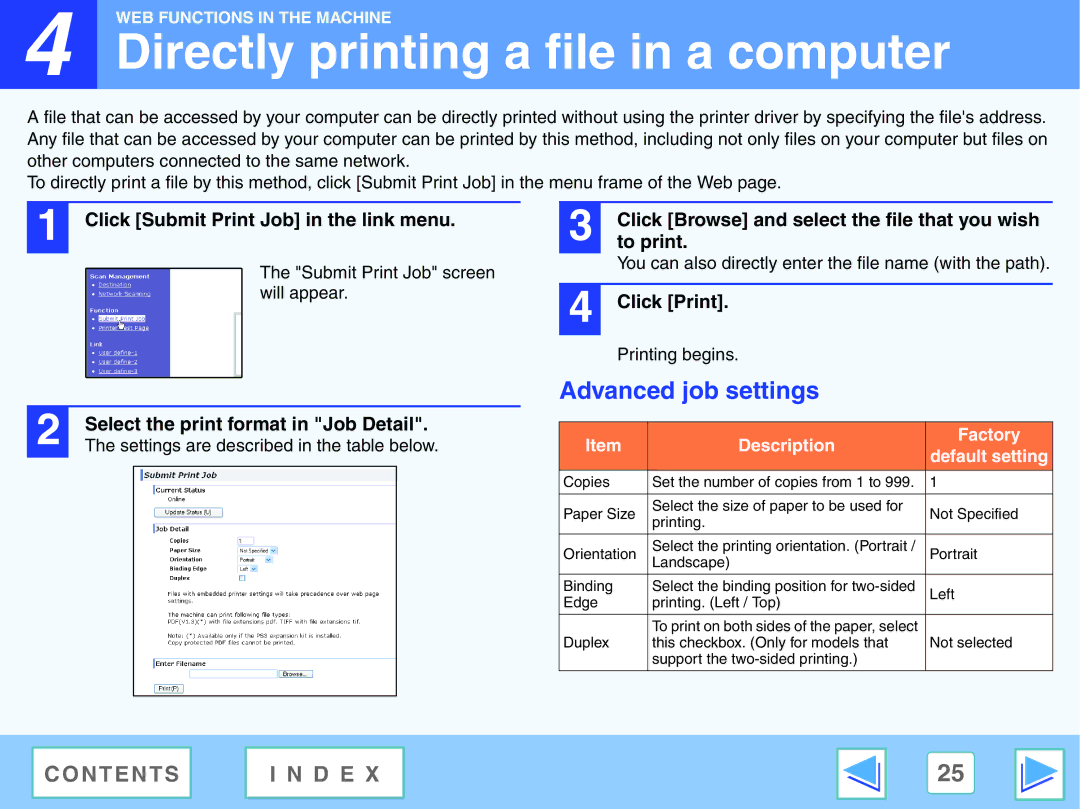 Sony AR-208S operation manual Directly printing a file in a computer, Advanced job settings 