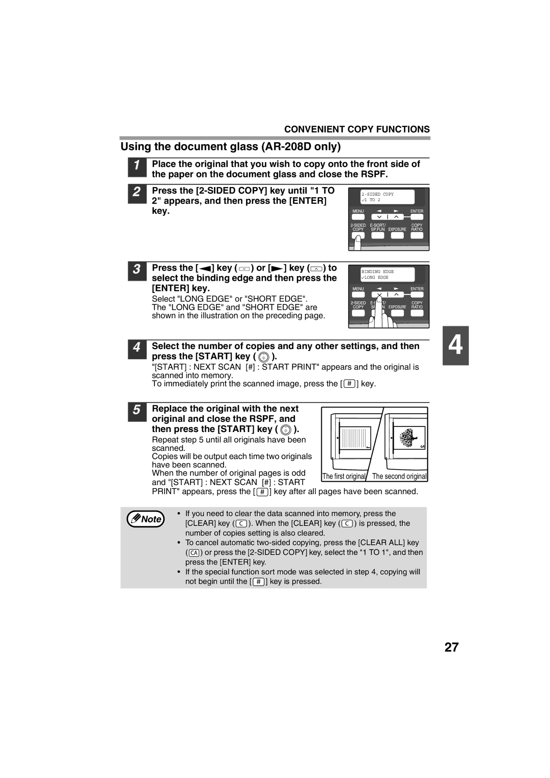 Sony AR-208S operation manual Using the document glass AR-208D only 