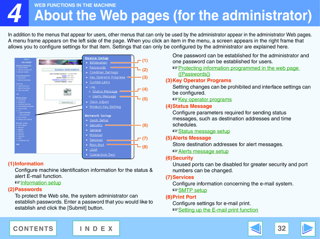 Sony AR-208S operation manual About the Web pages for the administrator 