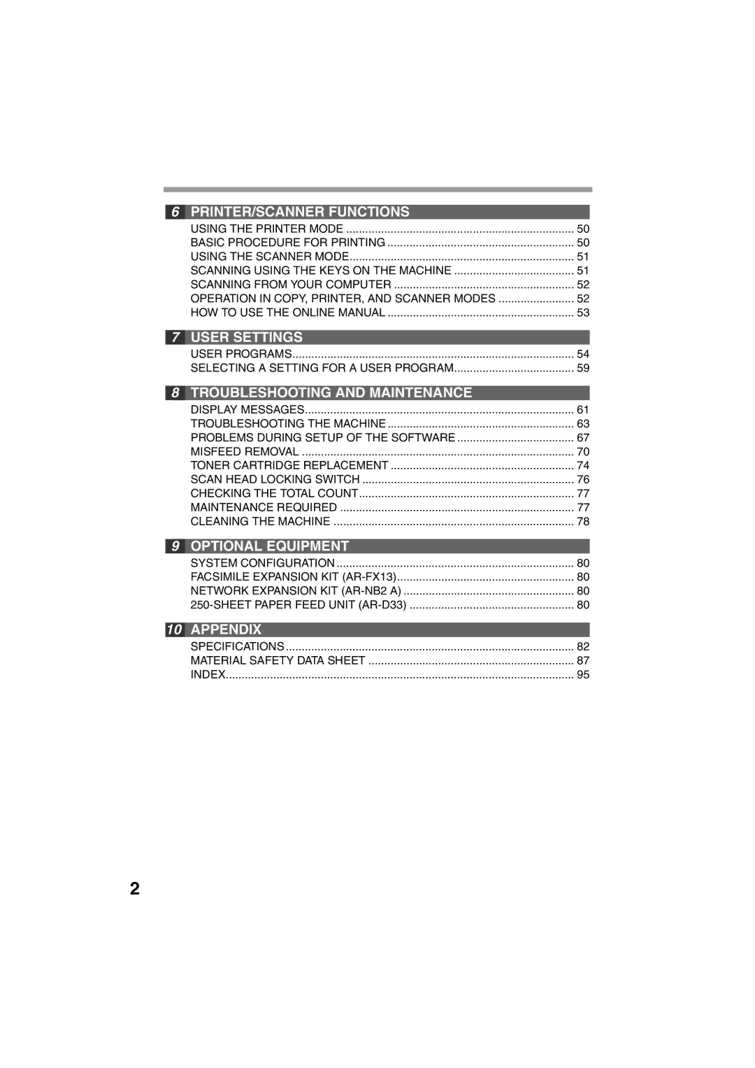 Sony AR-208S operation manual User Settings 