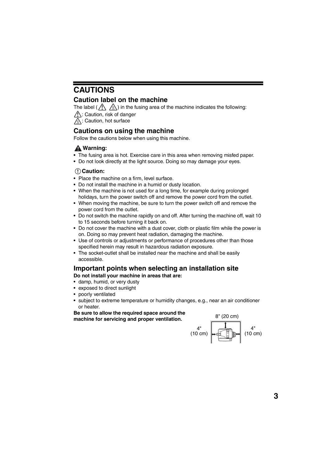 Sony AR-208S Important points when selecting an installation site, Do not install your machine in areas that are 