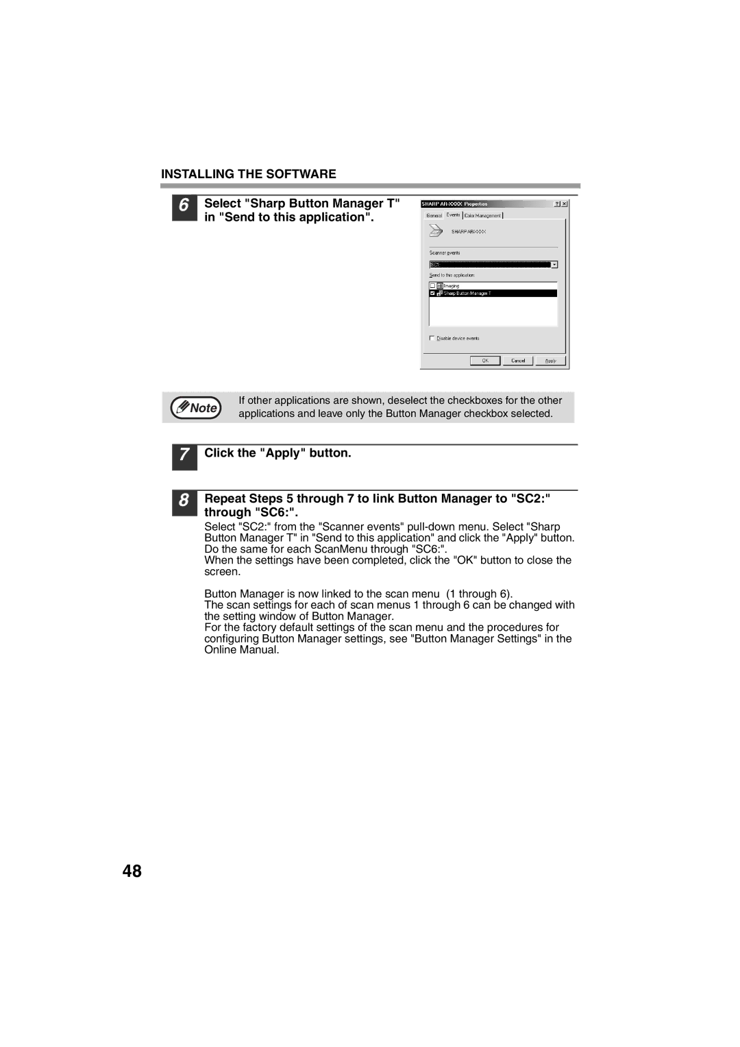 Sony AR-208S operation manual Select Sharp Button Manager T Send to this application 