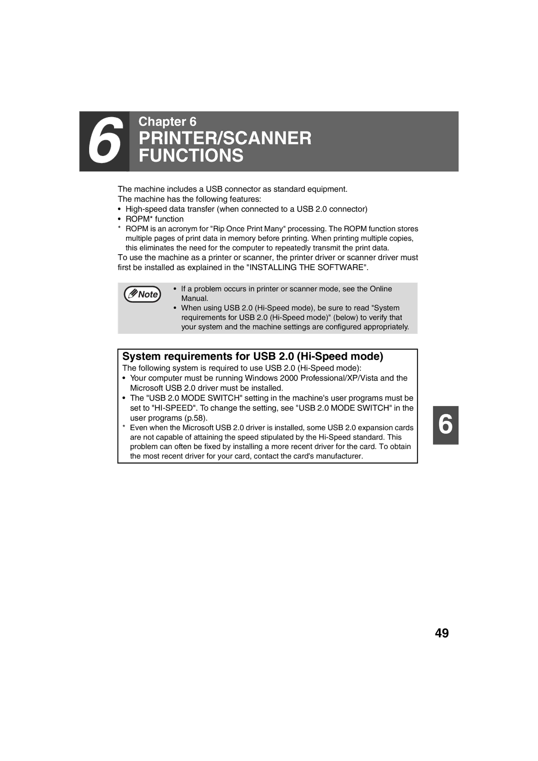 Sony AR-208S operation manual System requirements for USB 2.0 Hi-Speed mode, User programs p.58 