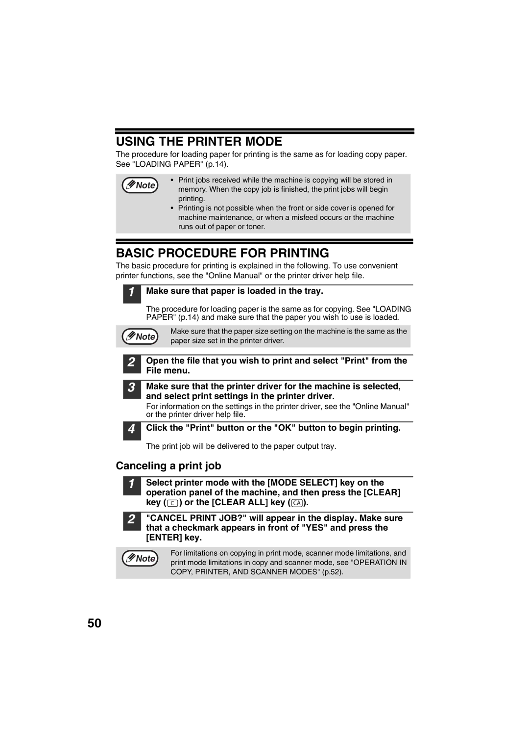 Sony AR-208S operation manual Using the Printer Mode, Basic Procedure for Printing, Canceling a print job 