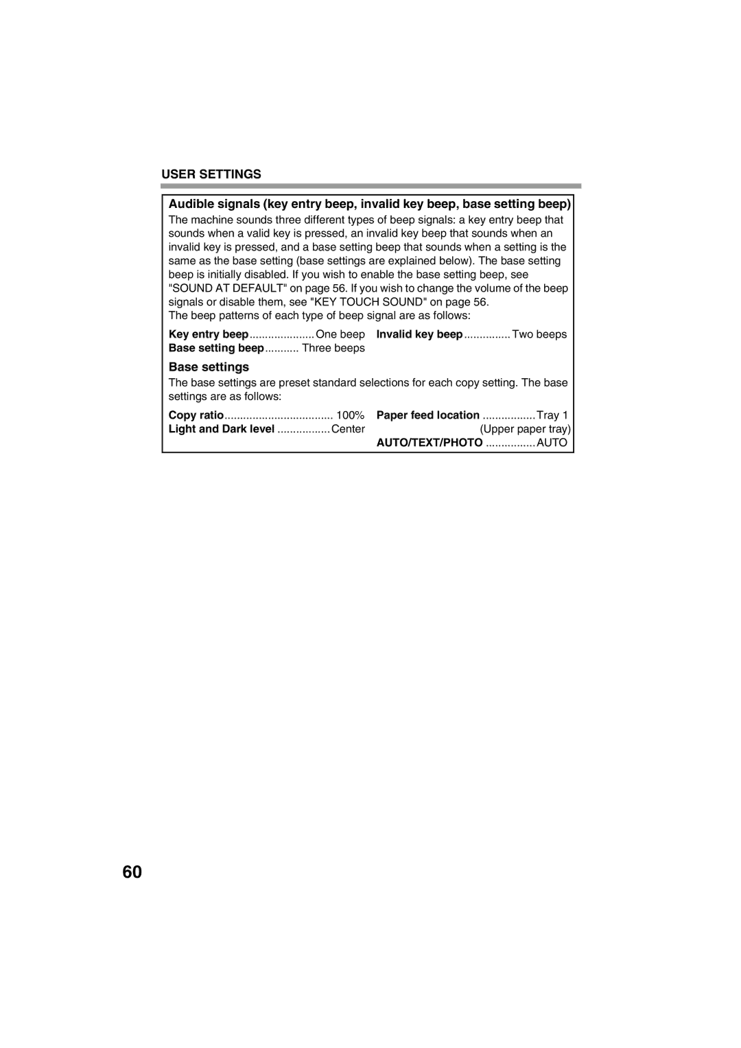 Sony AR-208S operation manual Base settings, One beep, Invalid key beep, Base setting beep 