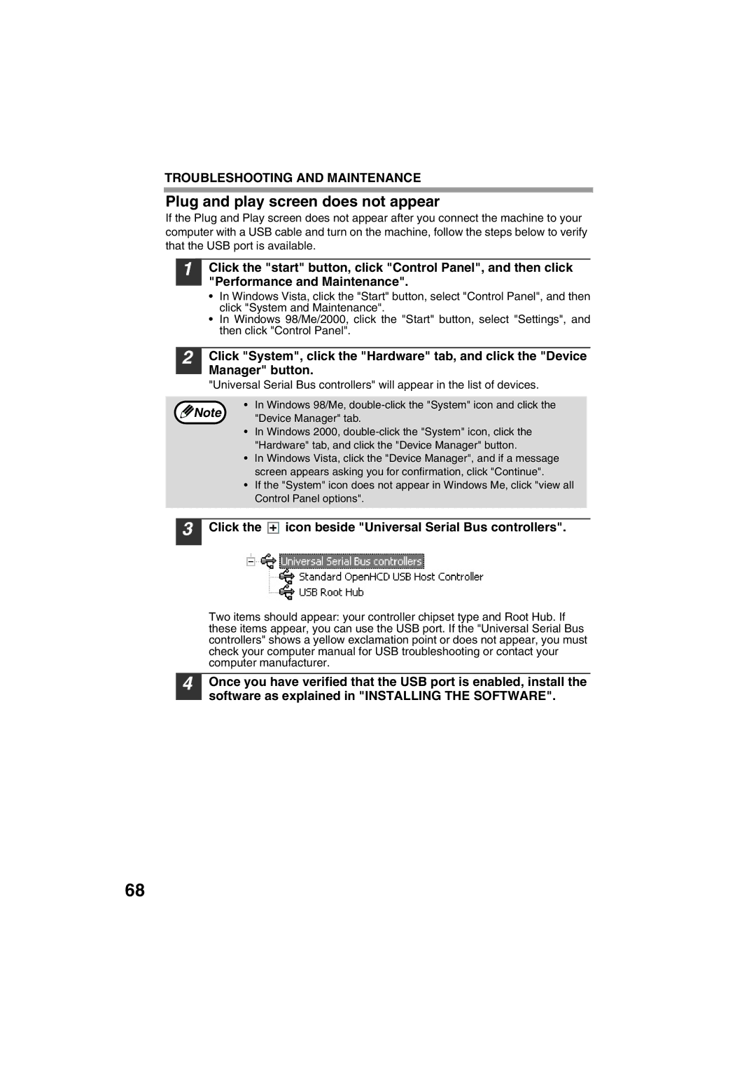 Sony AR-208S operation manual Plug and play screen does not appear, Click the icon beside Universal Serial Bus controllers 