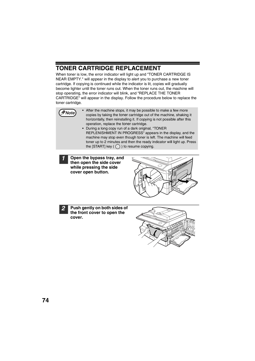 Sony AR-208S operation manual Toner Cartridge Replacement 