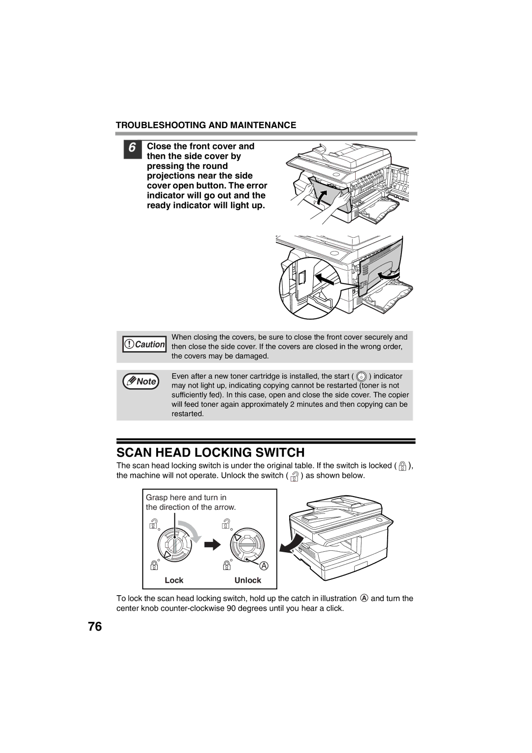 Sony AR-208S operation manual Scan Head Locking Switch, LockUnlock 