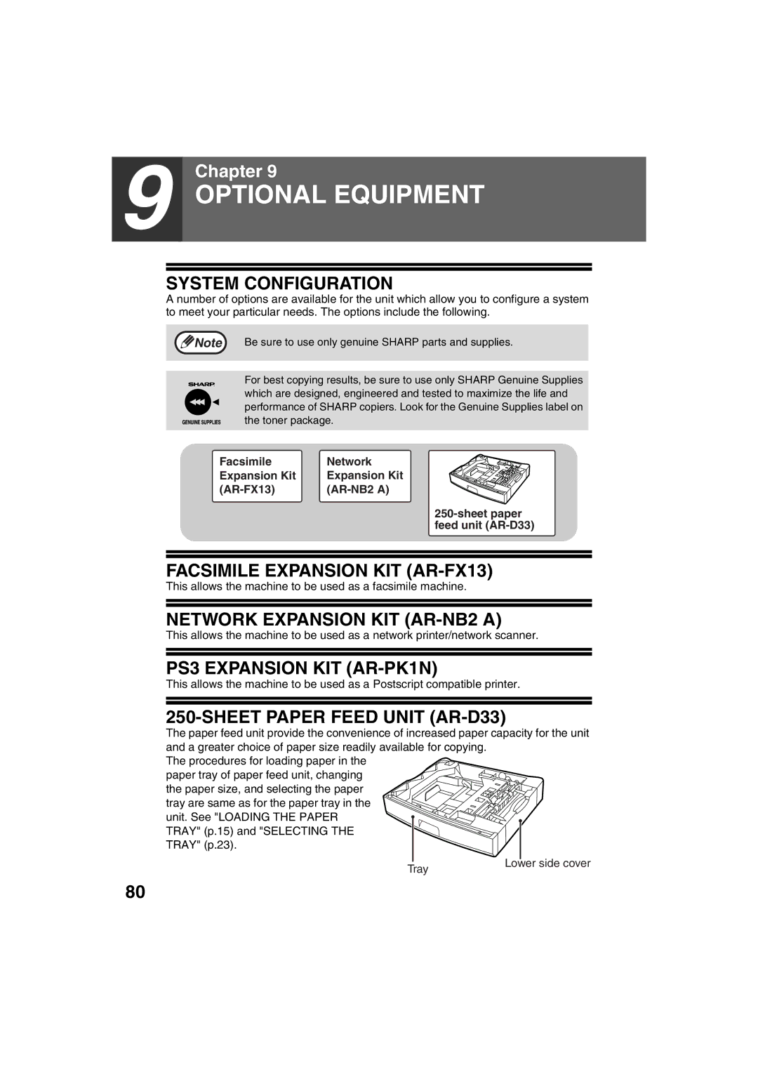 Sony AR-208S operation manual System Configuration, Facsimile Expansion KIT AR-FX13, Network Expansion KIT AR-NB2 a 