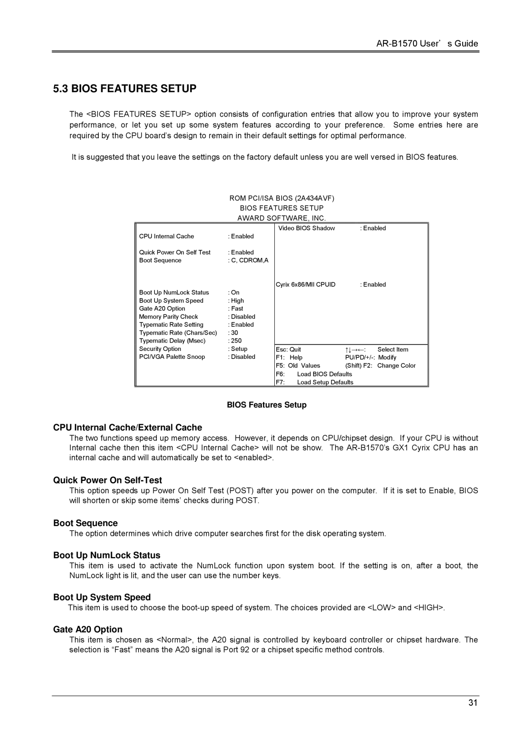 Sony AR-B1570 manual Bios Features Setup 