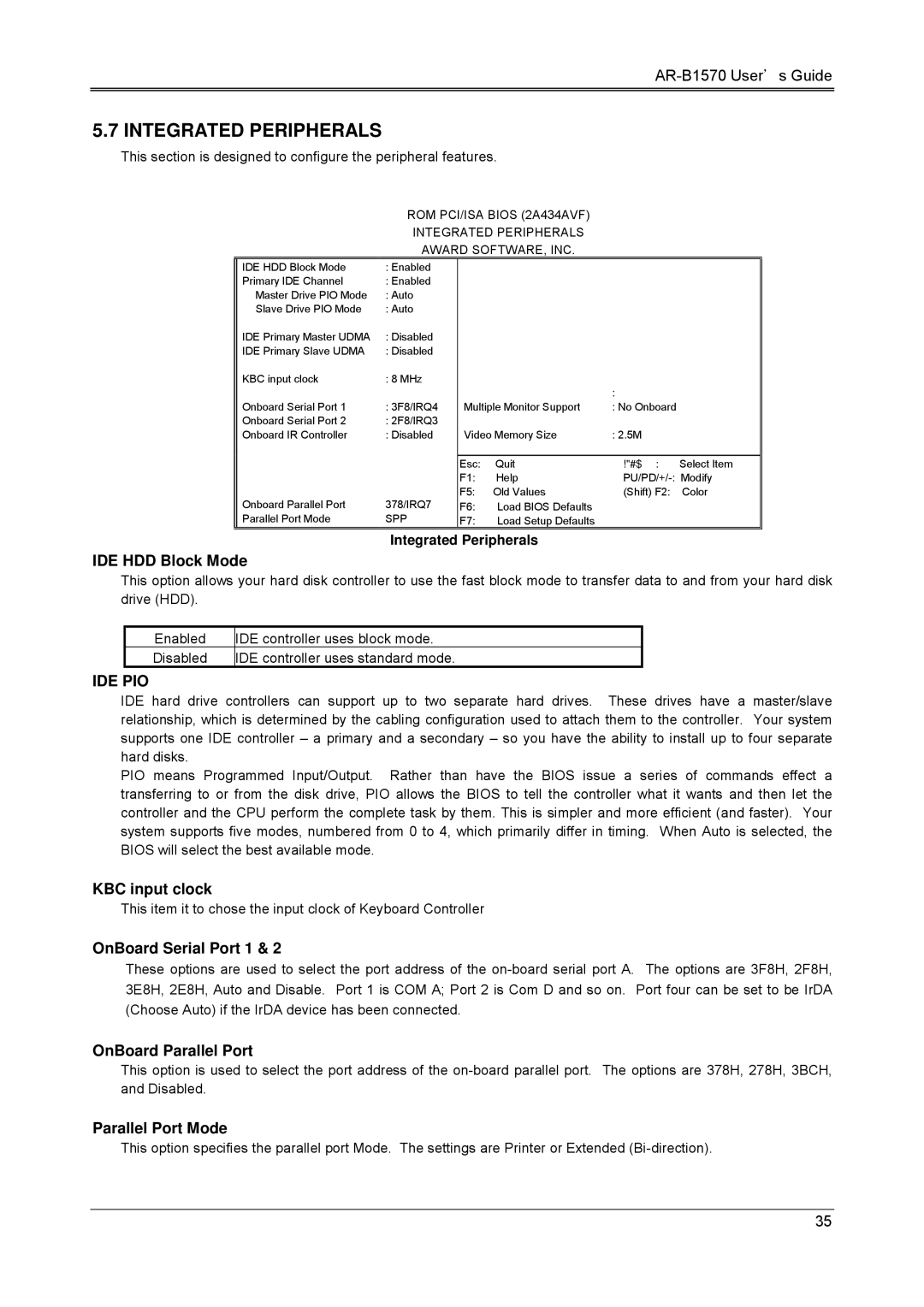 Sony AR-B1570 manual Integrated Peripherals 