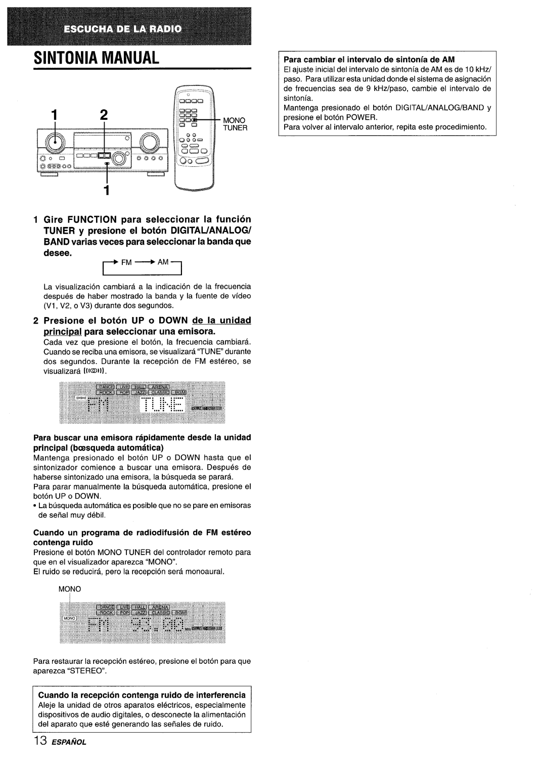 Sony AV-DV75 Sintonia Manual, Gire FUNCTION para seleccionar la funcion, contenga ruido, principal bcesqueda automatic 