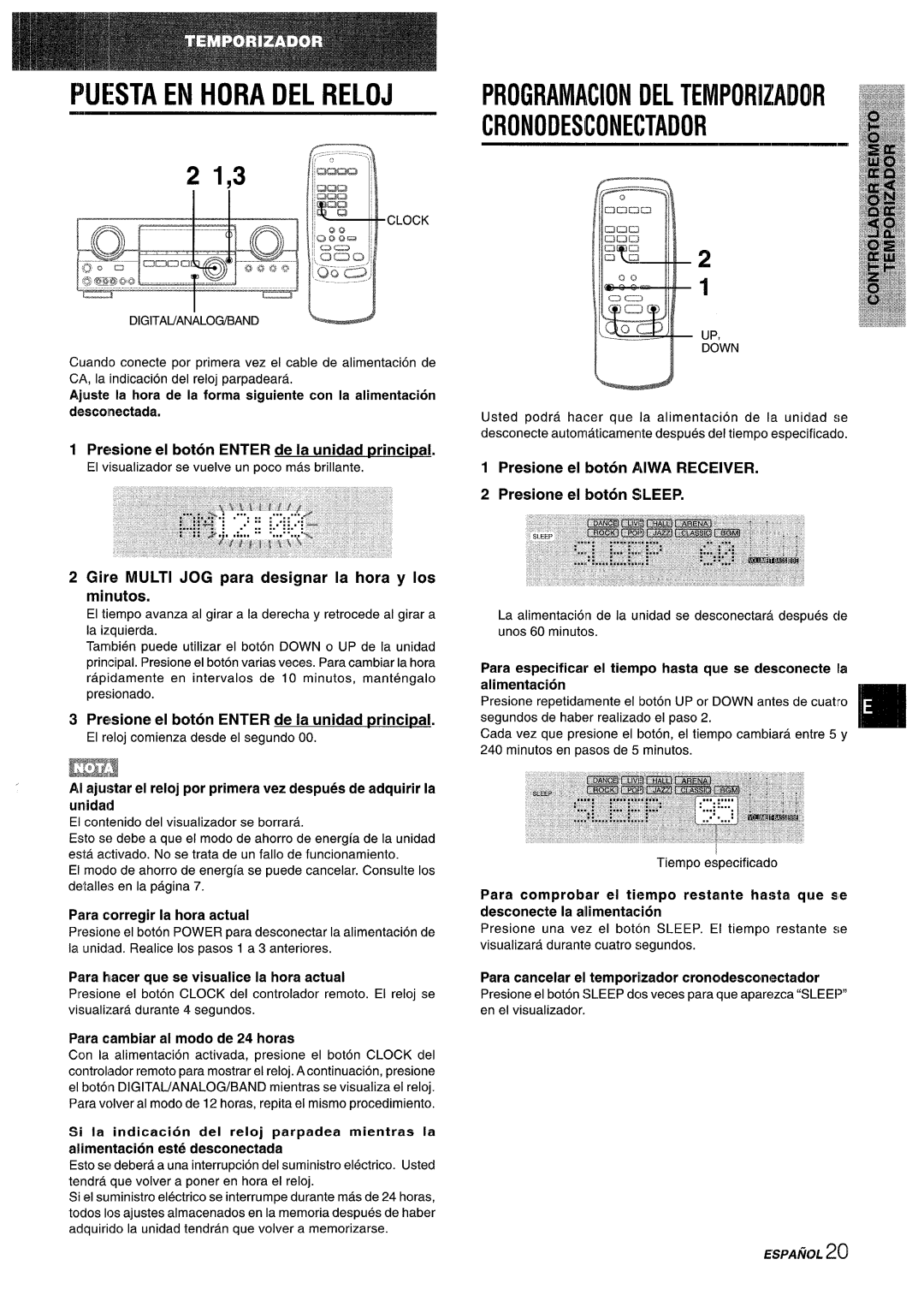 Sony AV-DV75 manual Cronodesconectador, Programaciondeltemporizaiioir, Fwesta En Hora Del Reloj, 21,3, alimentacion 