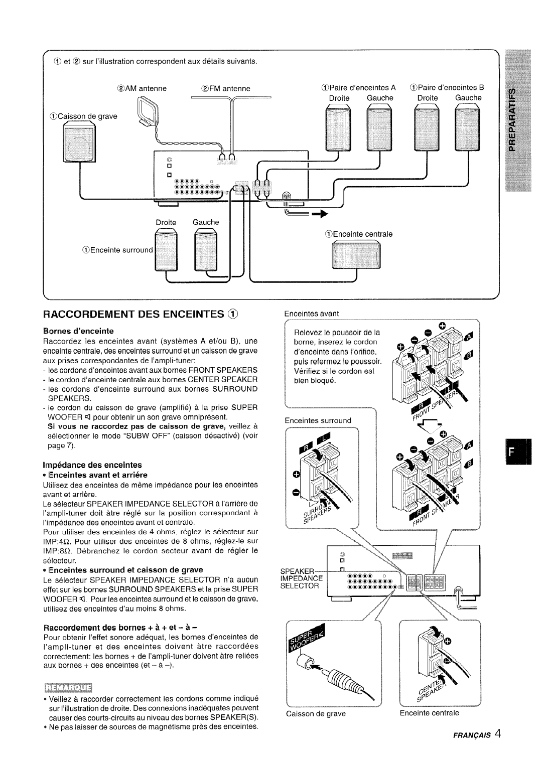 Sony AV-DV75 manual Raccordement Des Enceintes, Racwordernent des bcwnes + & + et - a 