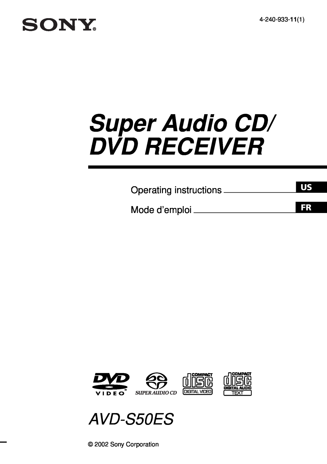 Sony AVD-S50ES operating instructions Operating instructions, Mode d’emploi, Super Audio CD DVD RECEIVER 